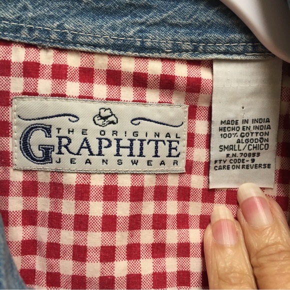 Vintage Graphite Jeanswear Size Small Red check Denim collar Country Western - Picture 4 of 7
